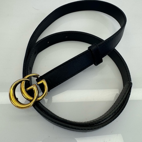 Authentic Gucci Black Leather Slim GG Marmont Belt 409417 85/34 - Picture 2 of 11
